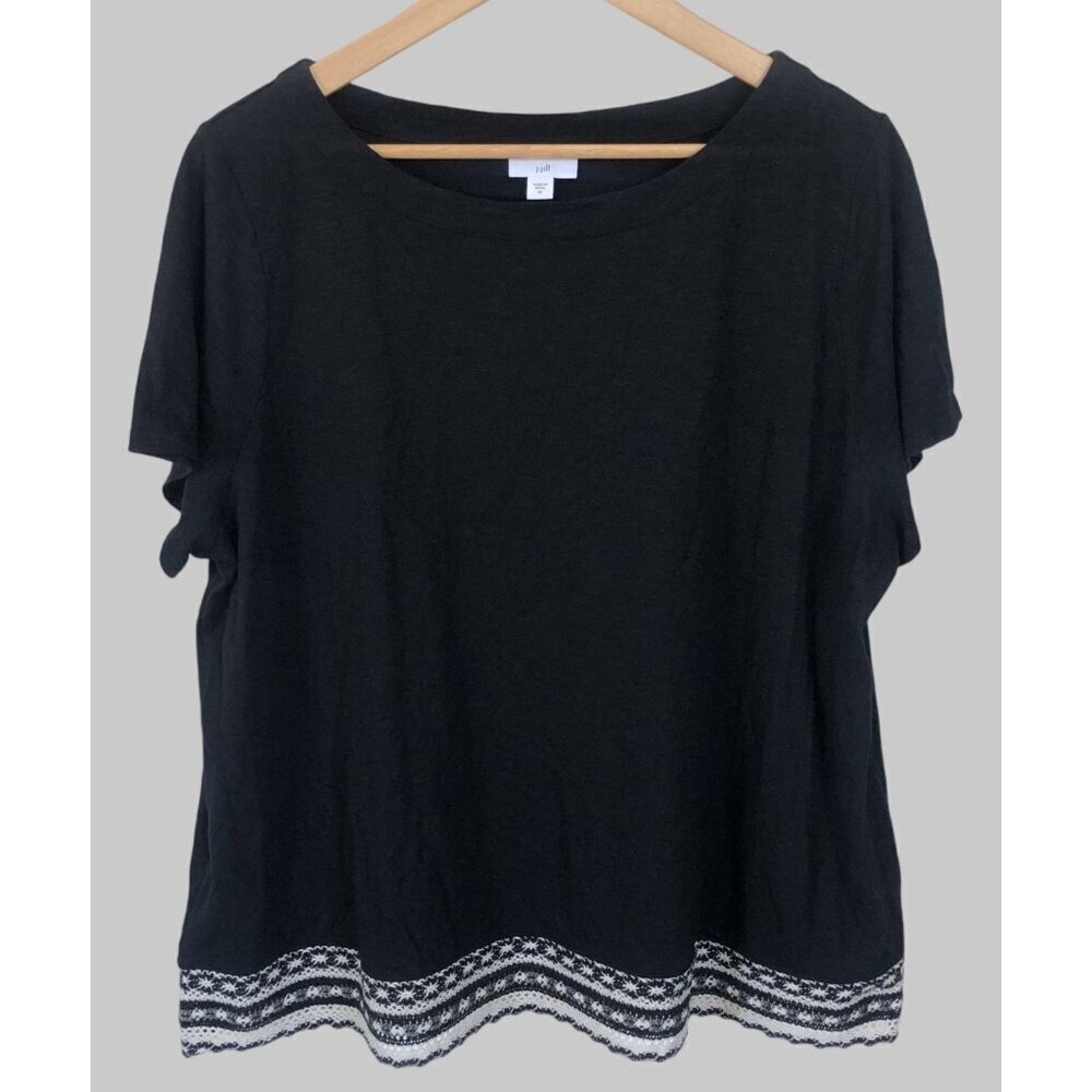 J.Jill Short-Sleeve Top Womens 2X Crochet Hem Tencel Modal Blend Quiet Luxury